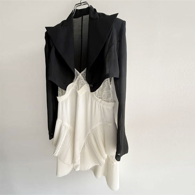 FETICO】 3-WAY SHEER TAILORED JACKET / PLEATED MINI SLIP DRESS 