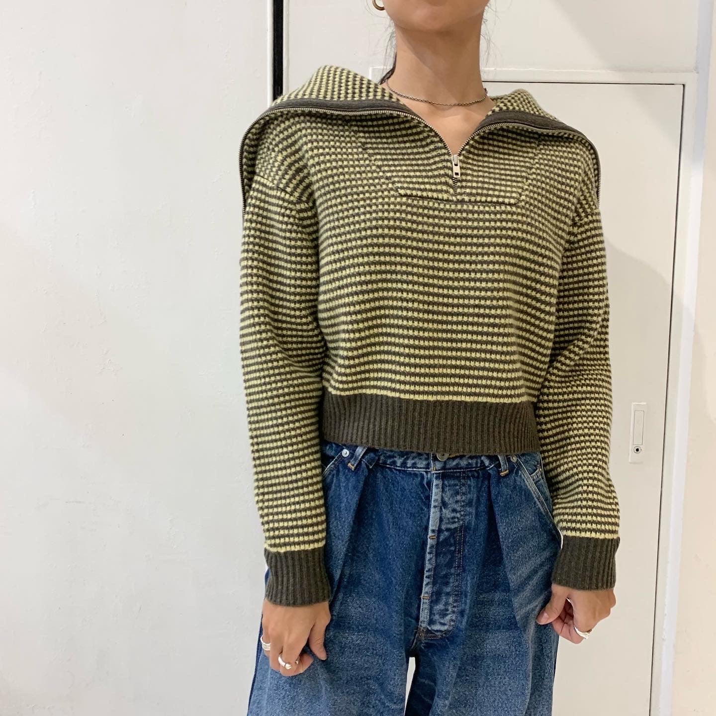 INSCRIRE】 Drivers Pullover I23AW-K3 / Denim Tuck Wide Pants