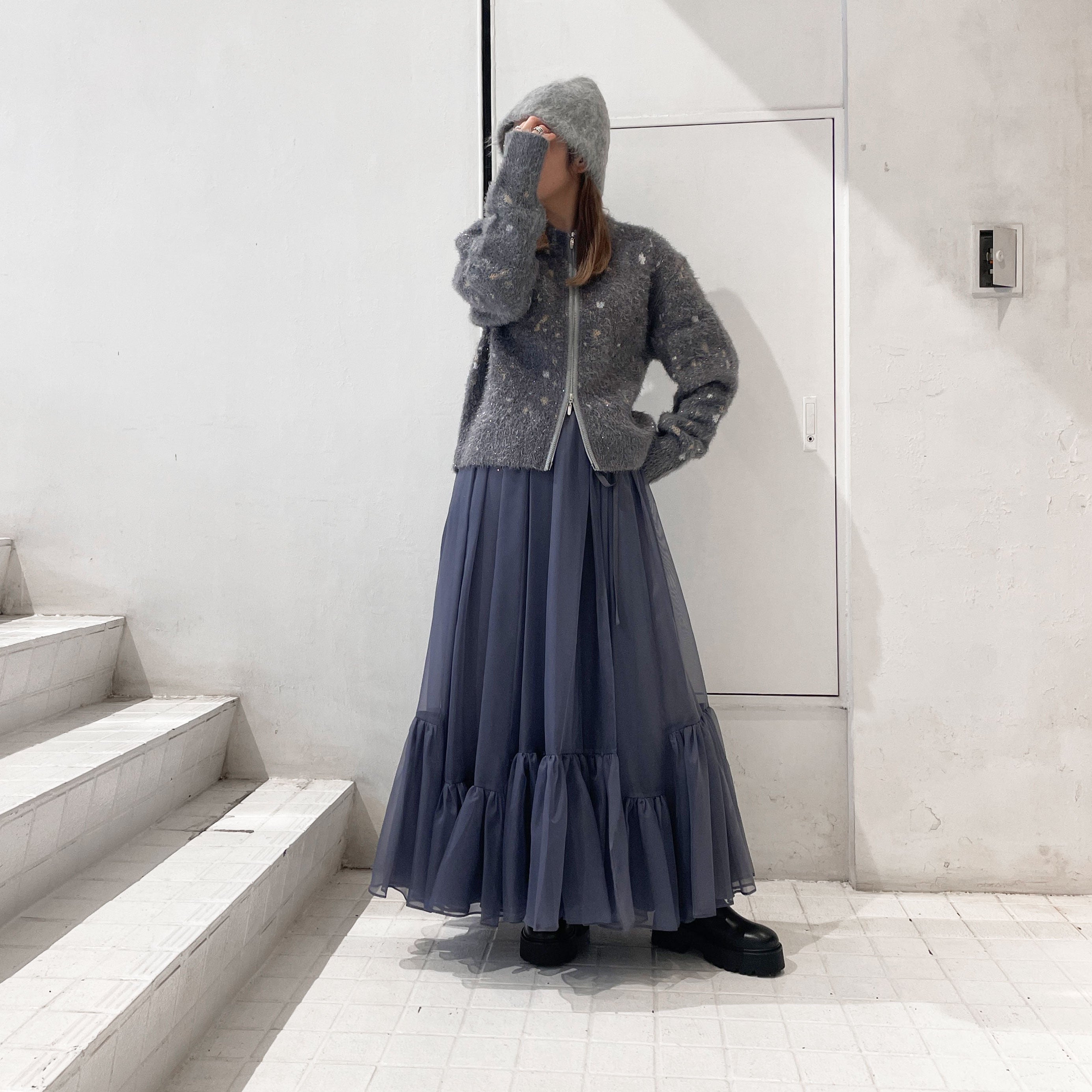 MURRAL】 Twinkle knit cardigan / Spacious sheer wrap skirt【AMOMENTO】 A –  ONENESS ONLINE STORE