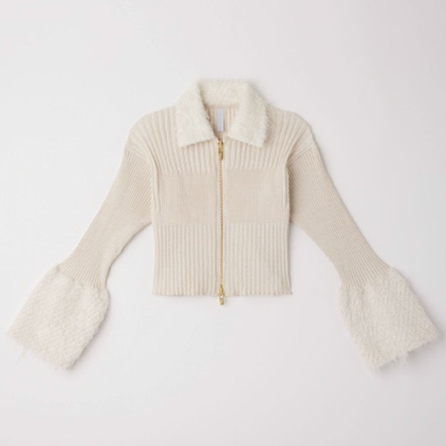 CFCL/シーエフシーエル】FLUTED PILE GLITTER CROPPED ZIP SHIRT