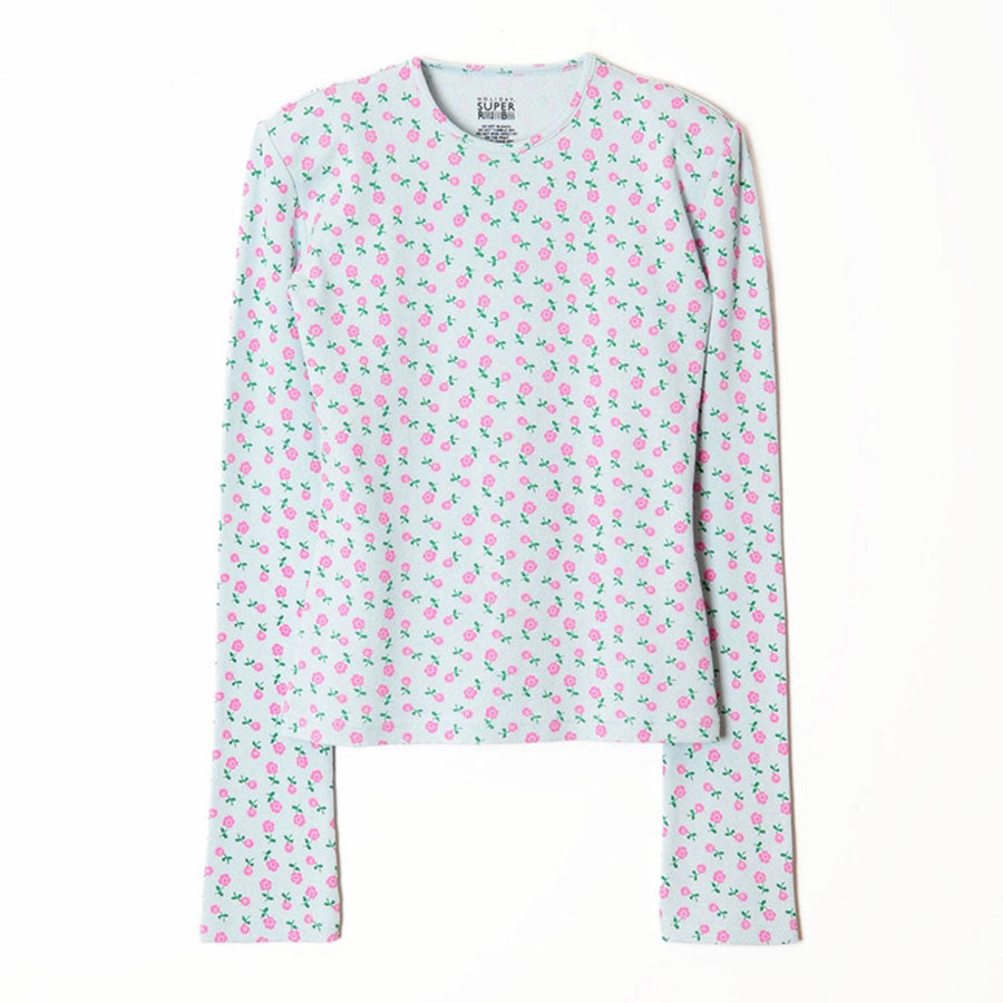 HOLIDAY SUPER RIB TOP FLOWER ホリデイ リブ 小花柄 HOLIDAY/ホリデイ】SUPER RIB PADDED SHOULDER CREW-NECK L/S TOPS
