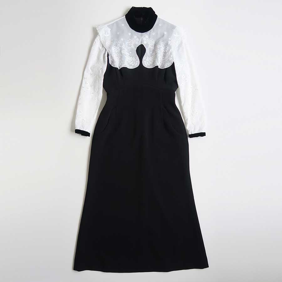 Mame Kurogouchi/マメ】Triacetate Georgette Embroidery Collar Dress