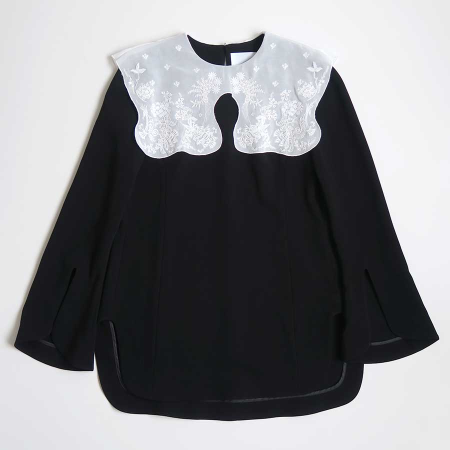 Mame Kurogouchi/マメ】Triacetate Georgette Embroidery Collar Top