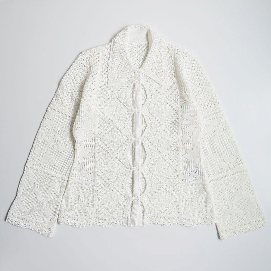 Mame Kurogouchi/マメ】Cotton Lace Knitted Cardigan MM24SS-KN062の