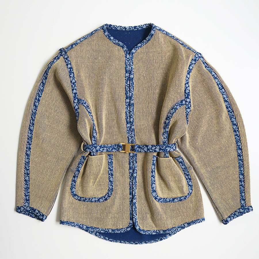 サイズ2のベージュですDouble Face Floral Detail Knitted Jacket - ノーカラージャケット