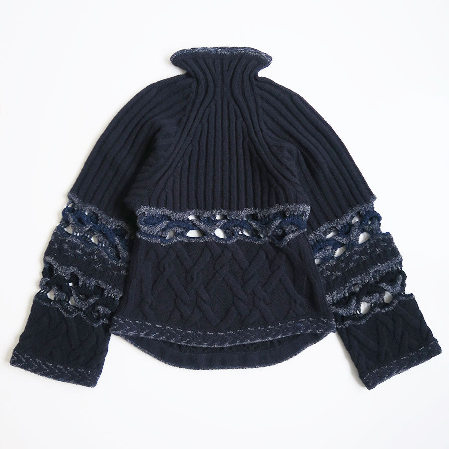 Mame Kurogouchi/マメ】Basket Pattern Combination Knitted Pullover