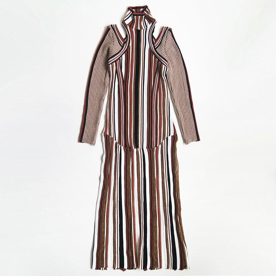Mame Kurogouchi/マメ】Stripe Jacquard High Neck Knitted Dress
