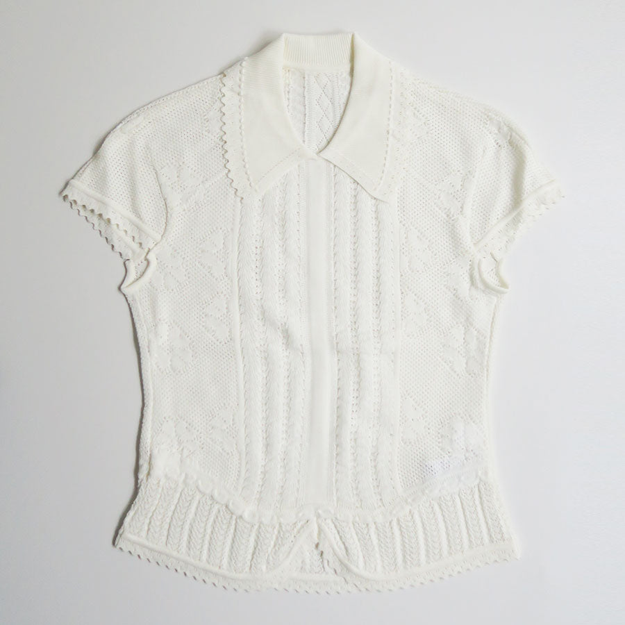 Mame Kurogouchi/マメ】Lace Stripe Knitted Top MM25SS-KN070の