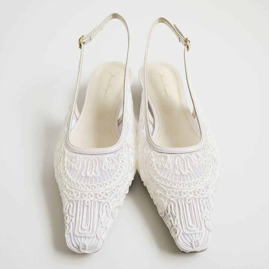 【Mame Kurogouchi/マメ】<br>Cording Embroidery Sling Back Heels <br>MM24SS-AC305