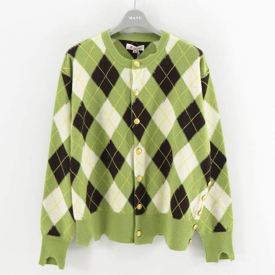 新品　P a-Nu グリーン チェック柄 七分袖 トップス　カーディガン M M A S U/エムエーエスユー】DIAMOND SCRAPED CARDIGAN M26H9KN003の
