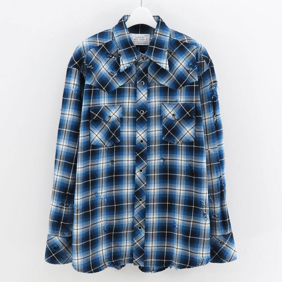 ネルシャツRafu ラフ/ Western shirt - blue M