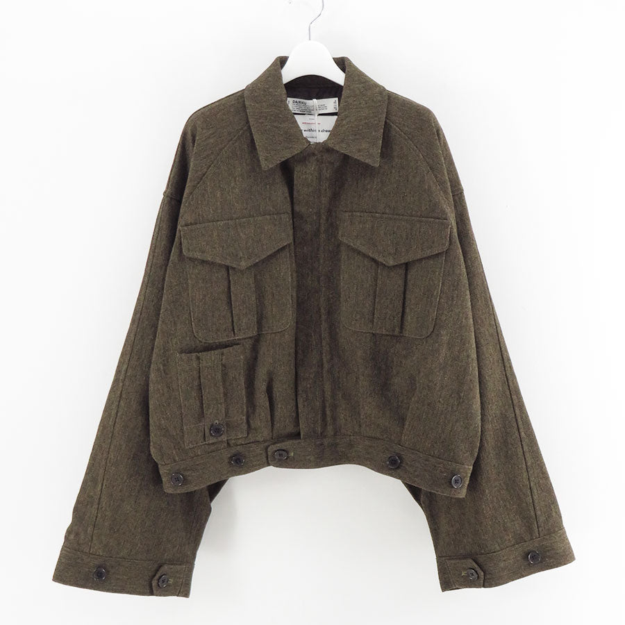 DAIRIKU Big-Sleeve Tucked Tweed Coat