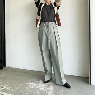 【AURALEE】WASHED FINX HERRINGBONE BELTED PANTS / EXTRA FINE WOOL JERSEY TEE 【MURRAL】 Pottery knit cardigan