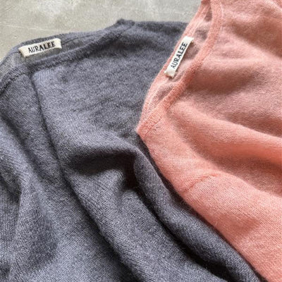 【AURALEE】 KID MOHAIR SHEER KNIT BOAT-NECK P/O
