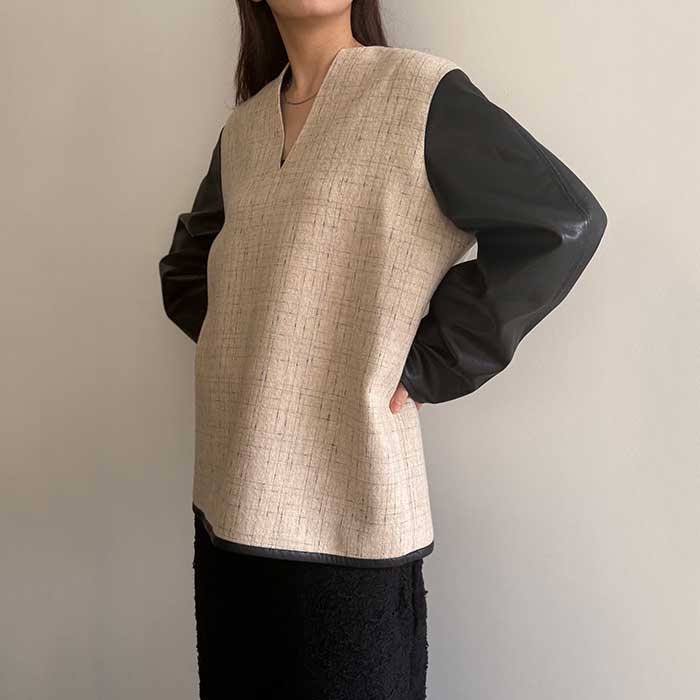 【GREED】 KASURI Knot Slub Tweed Long Blouse