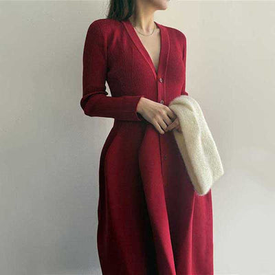 【CFCL】 POTTERY LONG SLEEVE CARDIGAN DRESS<br>MOHAIR NOTCHED RIB BAG