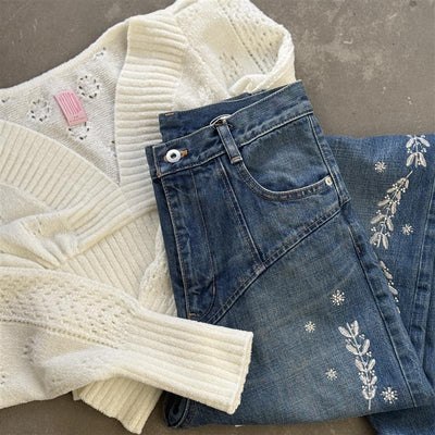 【FETICO】 Embroidered straight jeans / Mole knitted jumper