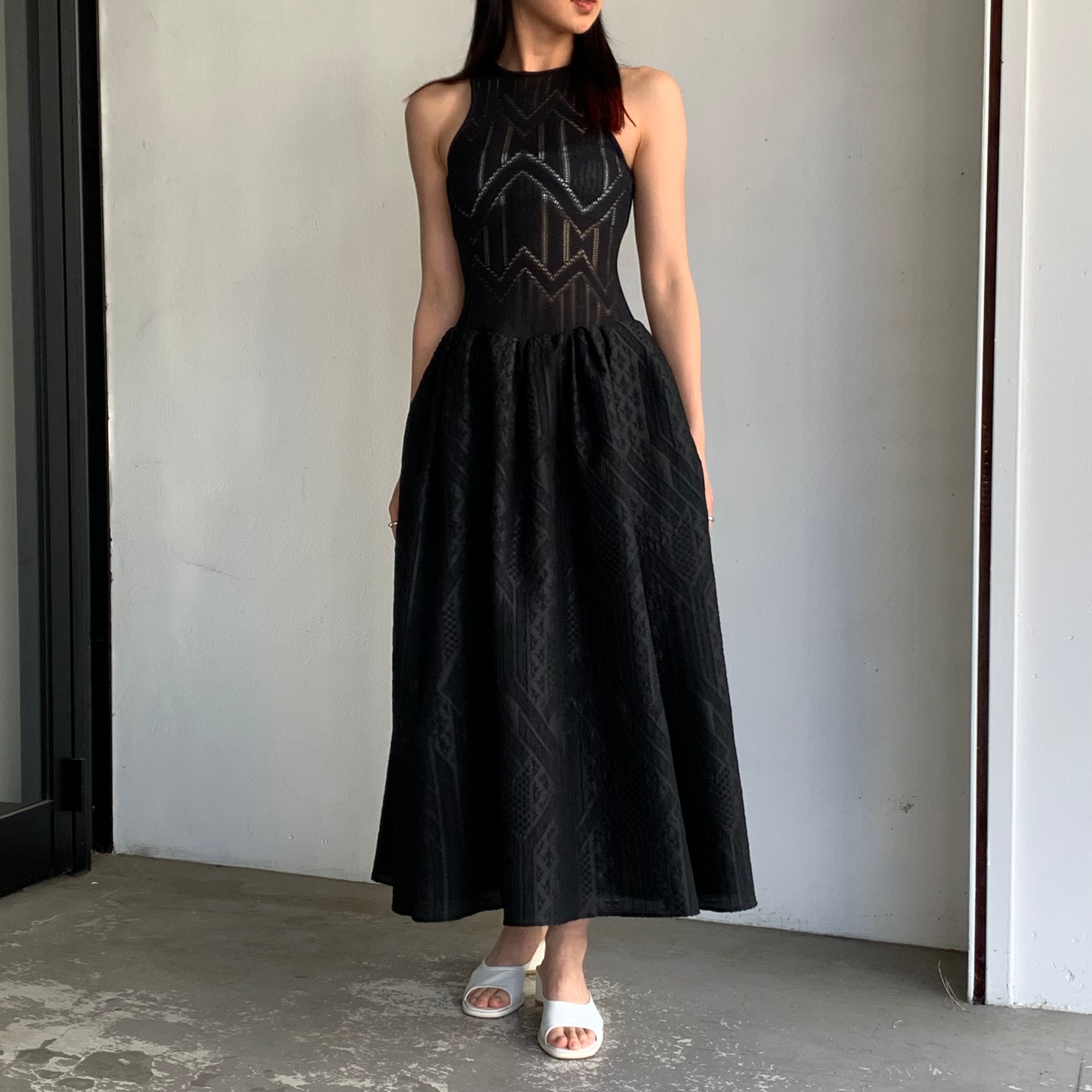 mame kurogouchiジオメトリックパターンドレス Mame Kurogouchi】Knit Combination Traditional Patterm Jacquard
