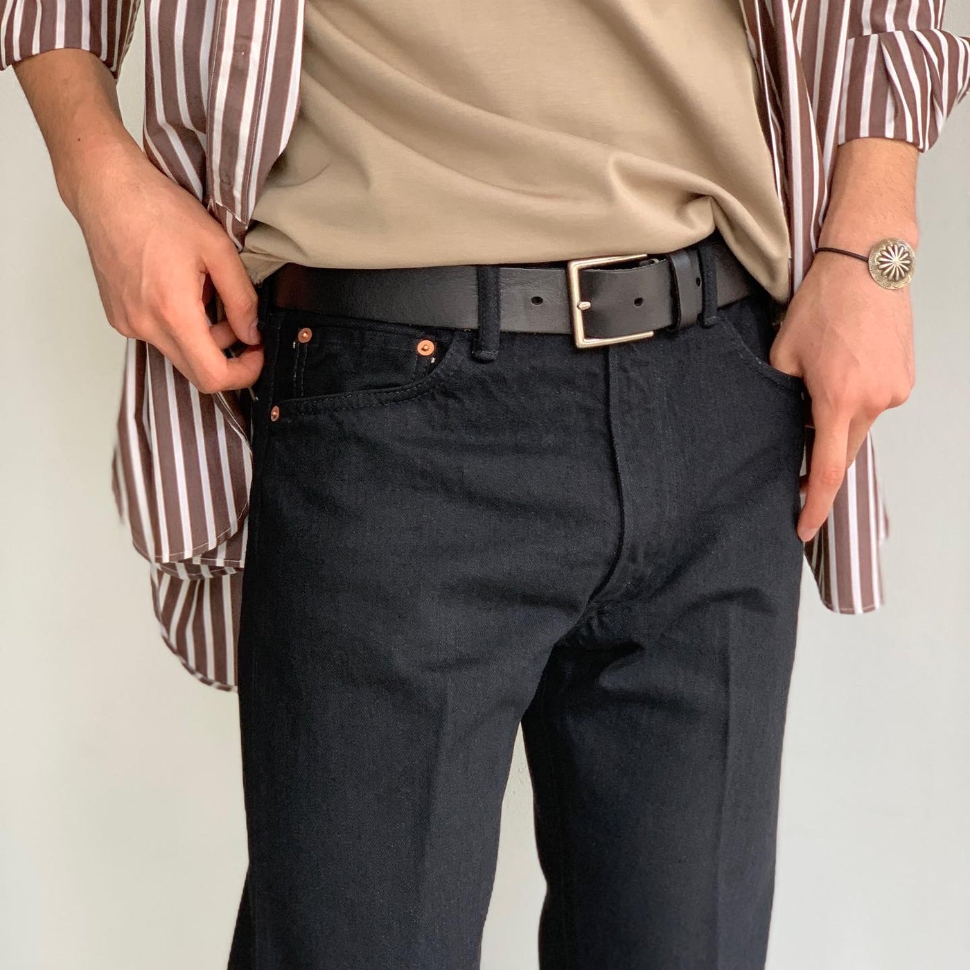 【CANTATE】The Band Collar Shirt/Denim Tapered Trousers