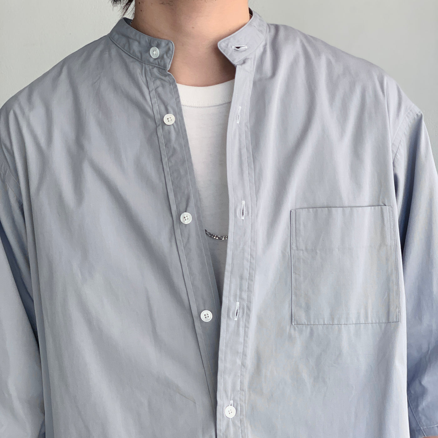 【RAKINES】Trinity chambray / Stand collar hs shirt