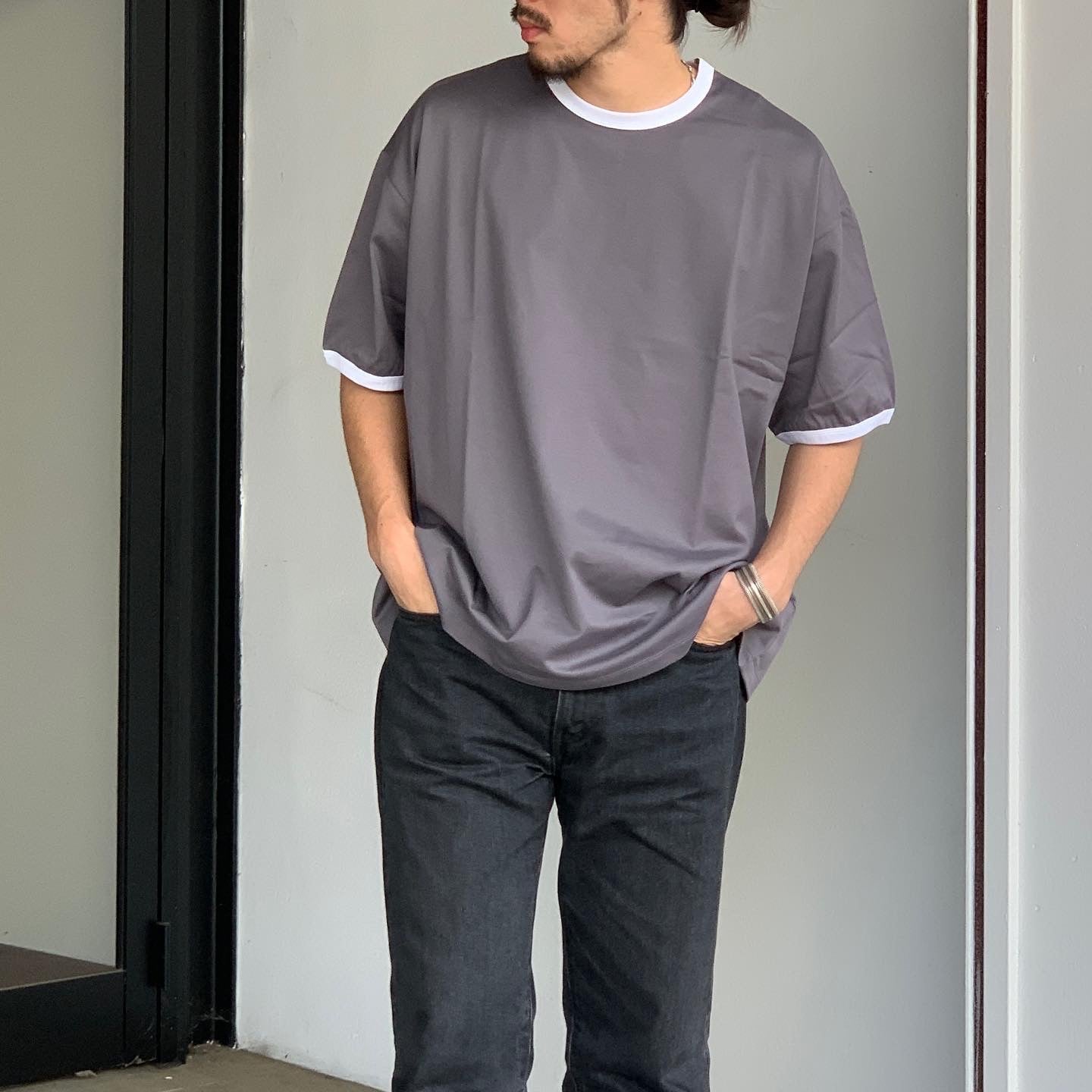 Graphpaper Narrow Border L/S Tee / Fine Cotton Ringer L/S