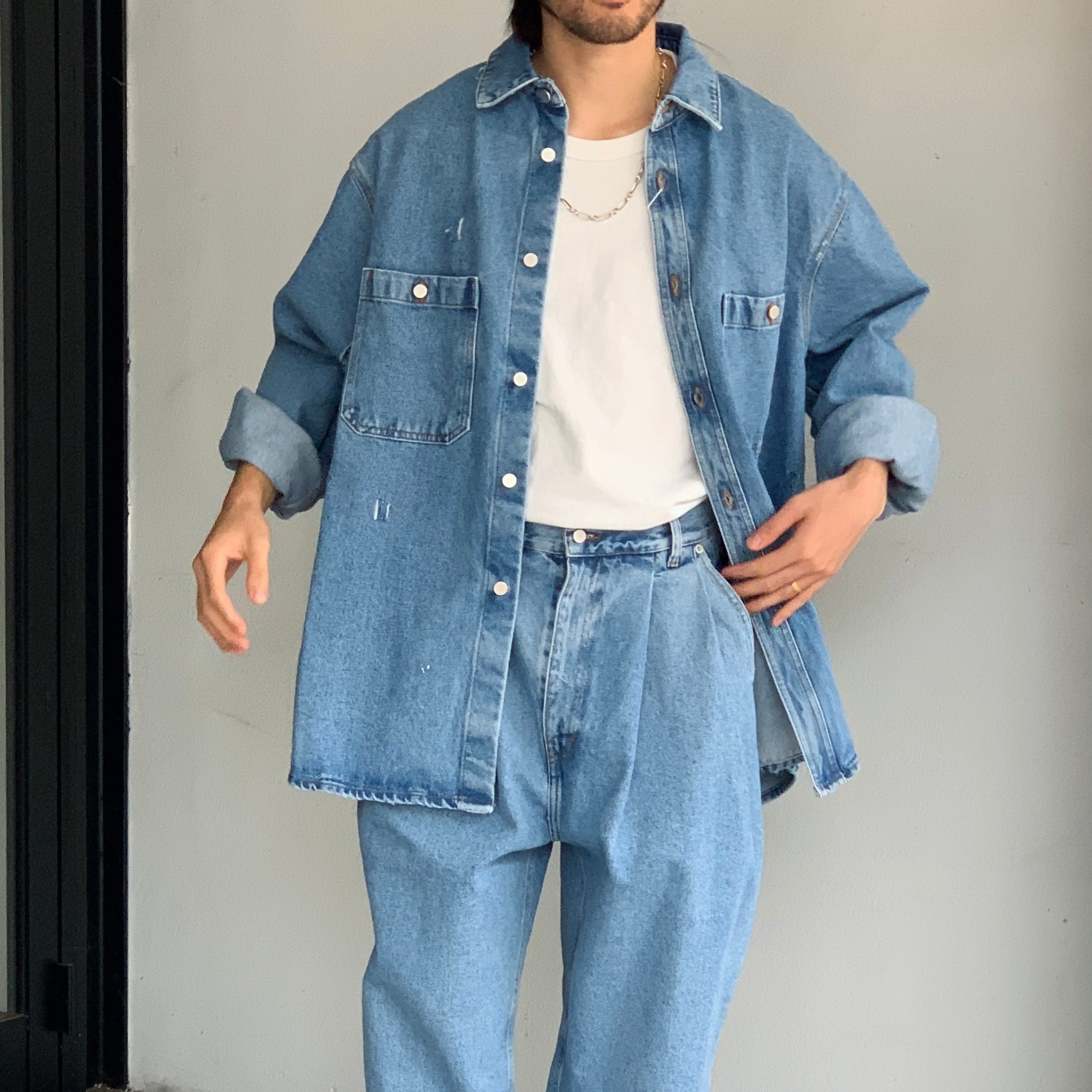 HED MAYNER デニムシャツ HED MAYNER】DESTROYED DENIM SHIRT、PLEATED DENIM – ONENESS ONLINE