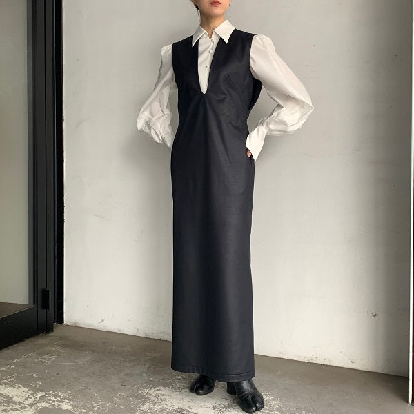 【Mame Kurogouchi】 Plungded Long Sweatshirt Dress