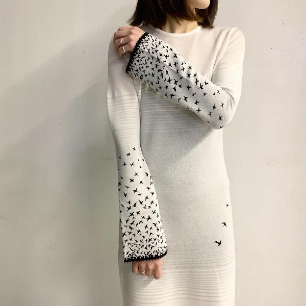 【Mame Kurogouchi】 Crane Pattern Jacquard Knitted Dress
