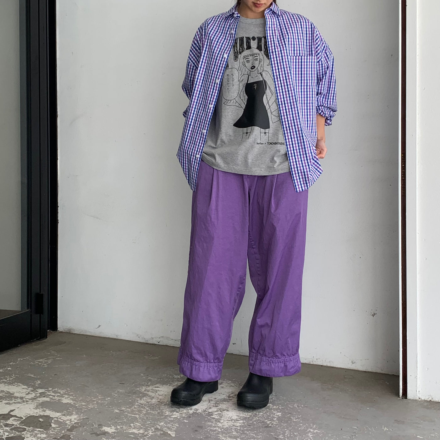 【kolor】ギンガムブロードシャツ /  30s天竺Tシャツ / ナイロンライトツイルパンツ