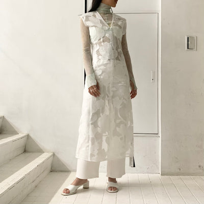 【EBONY】 Washi Flower Dress / 【Mame Kurogouchi】 Marble Printed Plaid Sheer High Neck Top