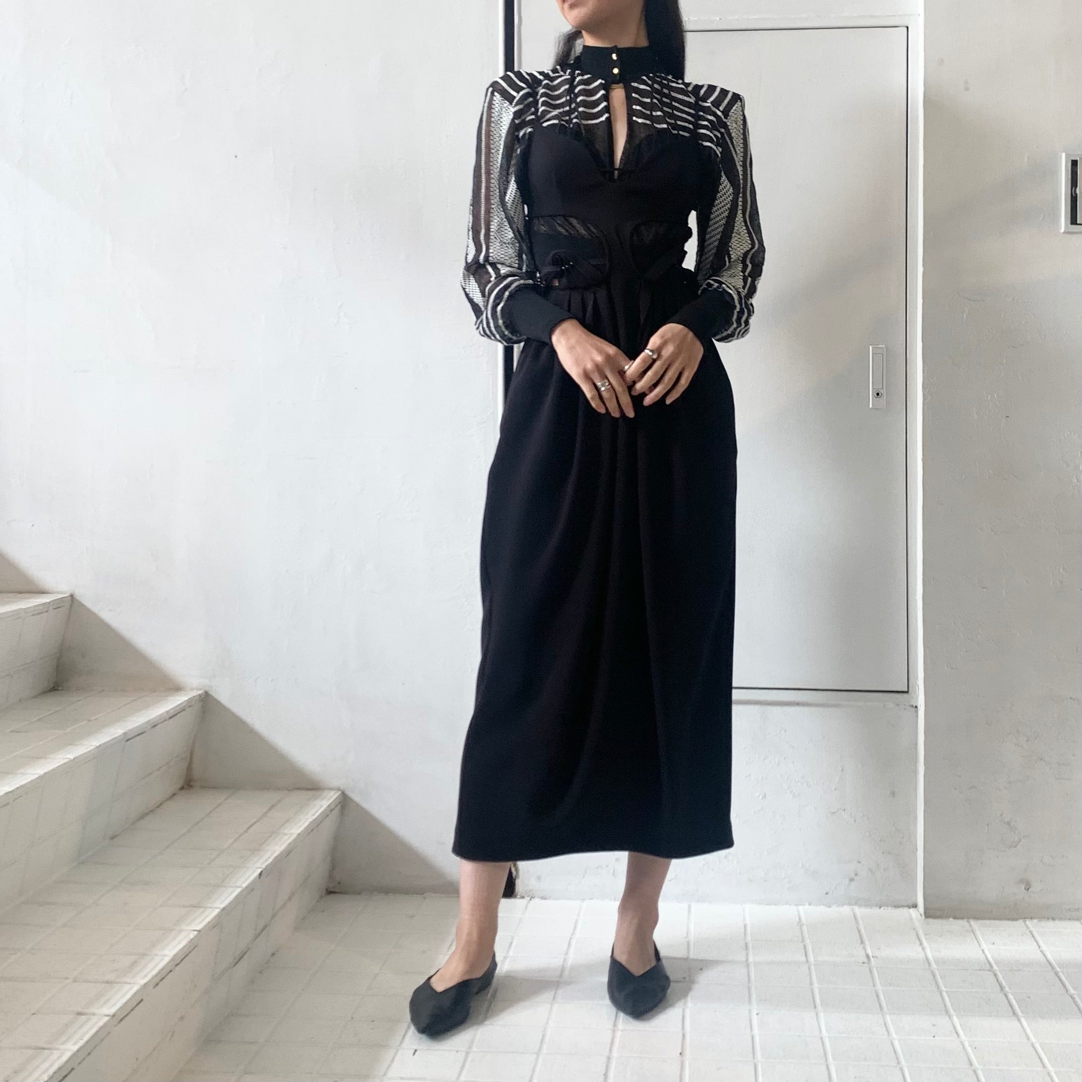 mame kurogouchi ドレス Mame Kurogouchi】 Stretched Triacetate Basket Pattern Dress MM23SS