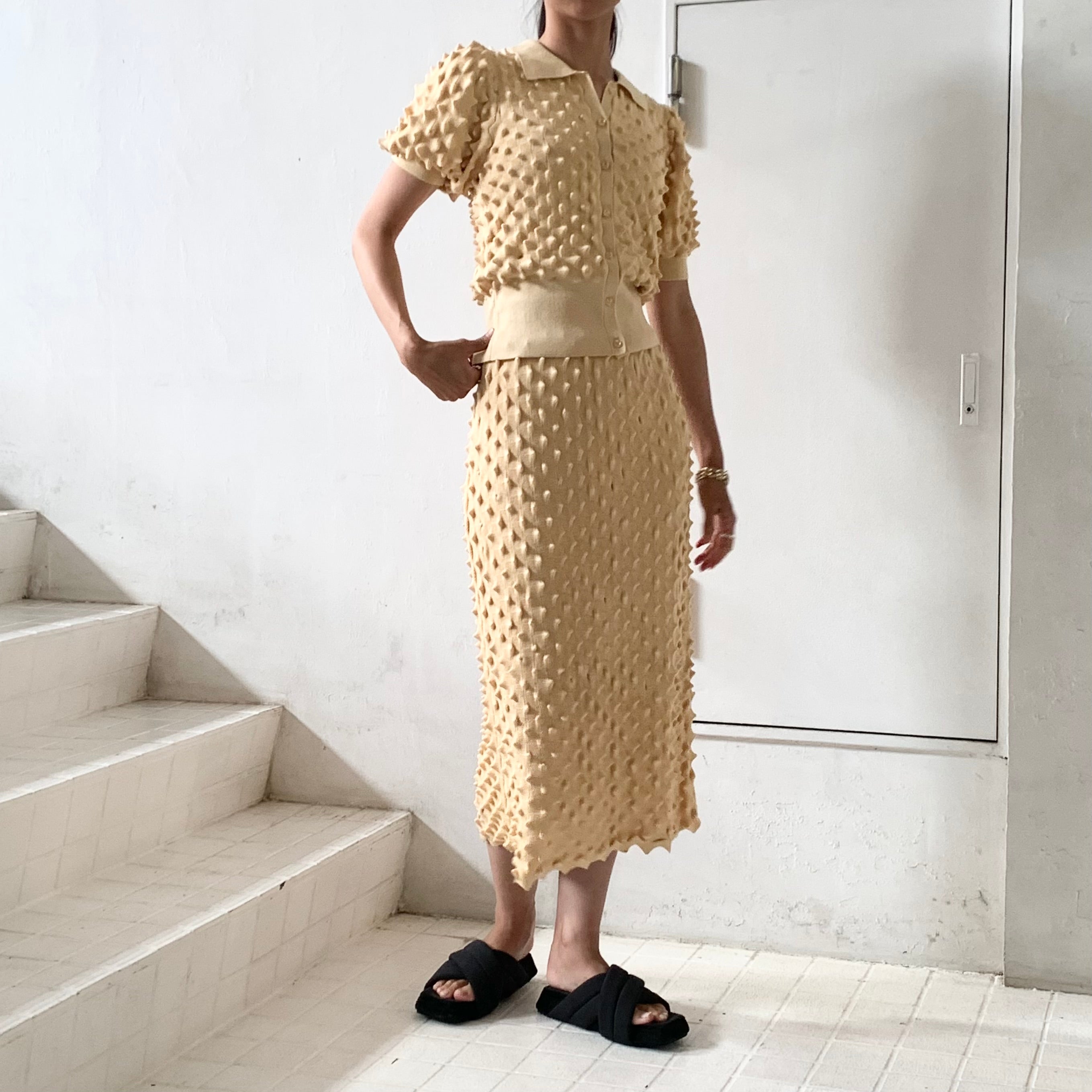 OPEN SESAME CLUB】 durian polo cardigan / durian long skirt