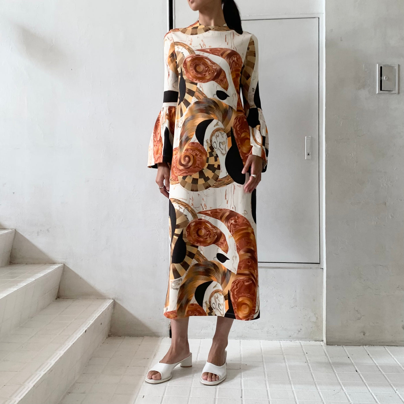 【Mame Kurogouchi】 Marble Print I-Line Jersey Dress