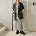 【ERIKOKATORI】 ripped wool w jacket / wool linen gawze l/s t / kid mohair knit skirt