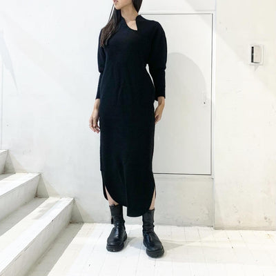 [Mame Kurogouchi] 羊毛羊绒褶边针织连衣裙