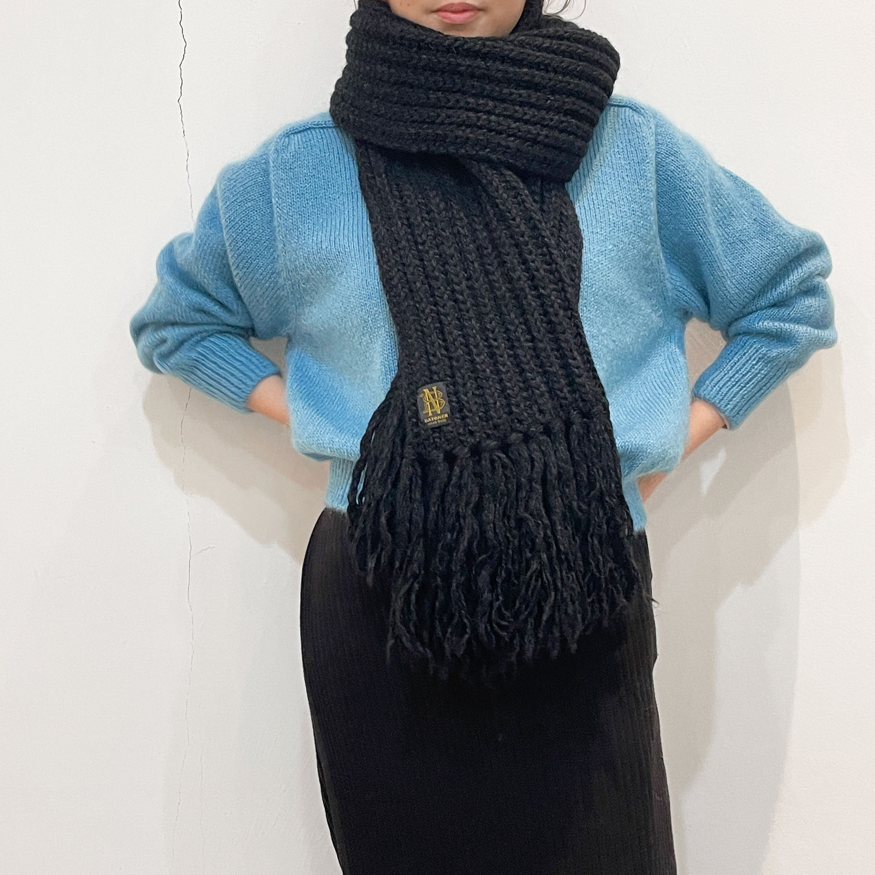 【美品】BATONER バトナー フリンジビッグマフラー ブラック BATONER】 PURE MOHAIR 100% CROPPED CREW NECK / FRINGE BIG MUFFLER