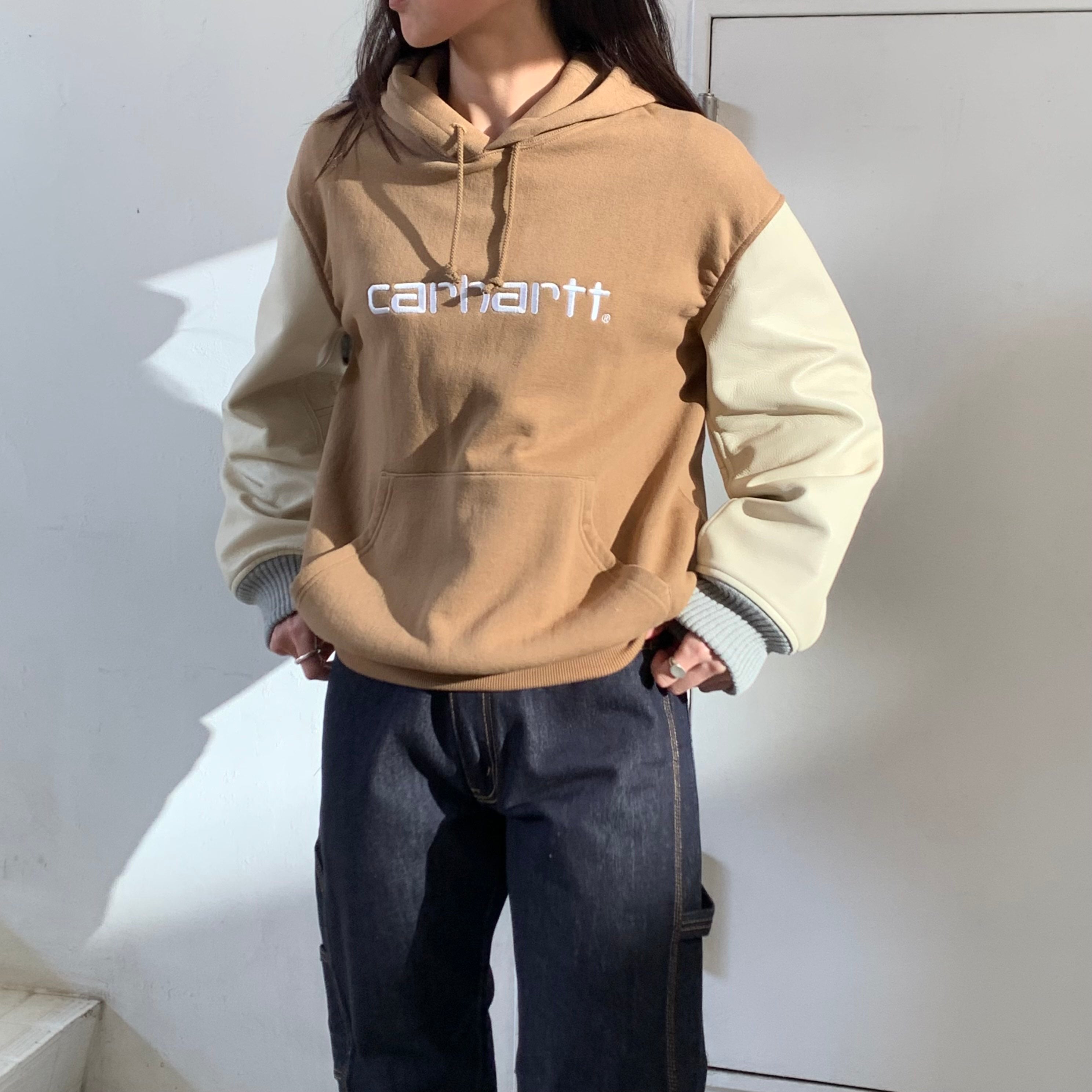 eYe JUNYA WATANABE MAN】 綿裏毛×牛革 Carhartt Wネームパーカー WM