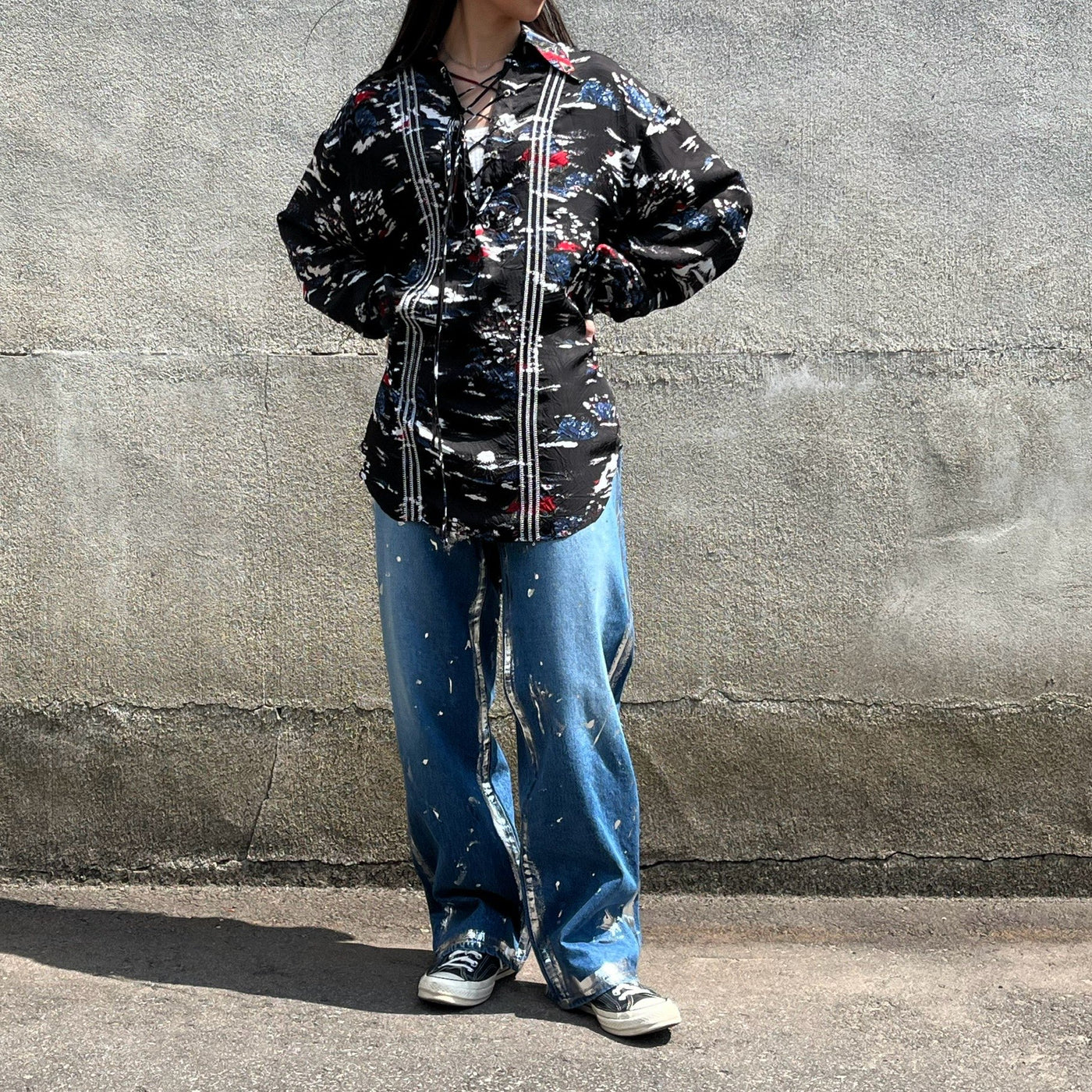 【DAIRIKU】 Embroidery Aloha Open Chest Shirt 24SSS-11 / 【KHOKI】 Silver printed pants 24ss-p-04