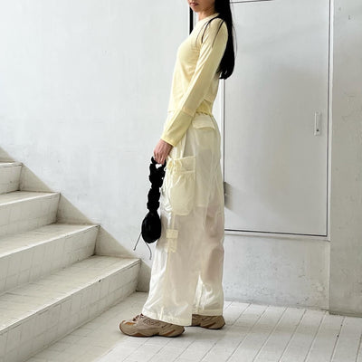 【Kijun】 Wrinkle Block Top  / Shirring Pocket Pants