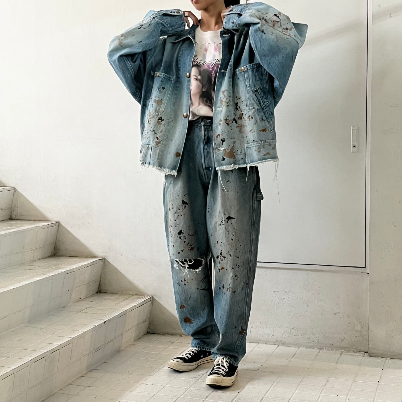 doublet】 CUT OFF DENIM COVERALL 24AW47BL204 / DENIM PAINTER