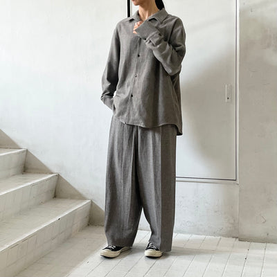 【nonnotte】 Seamless Collar Oversized Shirt N-24A-022 / Draping Crotch Box Pleats Trousers N-24A-024