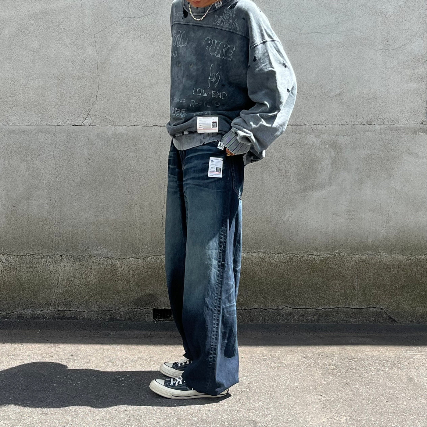 【Maison MIHARA YASUHIRO】 BLEACHED PULLOVER A13PO552 / LIGHT WIDE JEANS J13PT123