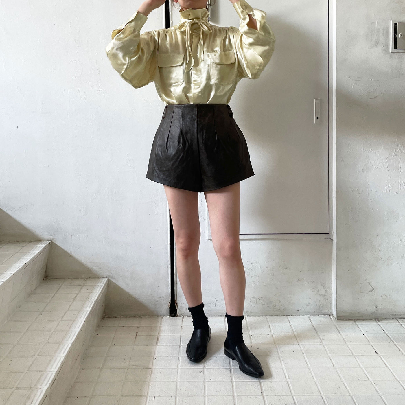 【FUMIKA UCHIDA】 GEOMETRIC PATTERN HIGH-NECK SHIRT <br>【INSCRIRE】 Fake Leather Bloomers