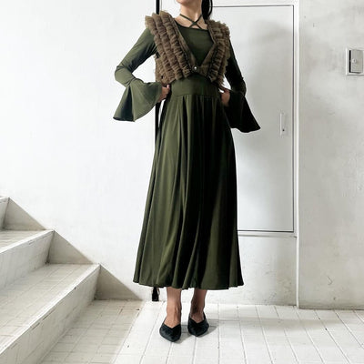 【MURRAL】 Calm jersey dress 242-1302 / 【RYU KAGA】 Floating military tulle vest 84RL01F