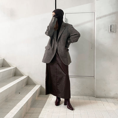 【AURALEE】 LAMA SHETLAND WOOL TWEED OVER JACKET<br>【IIROT】 Glove skin hoodie jersey / Leather touch Skirt