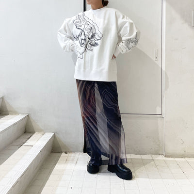 【mukasa】 ORB EMBROIDERY SWEAT / RARE STONE PRINT SKIRT