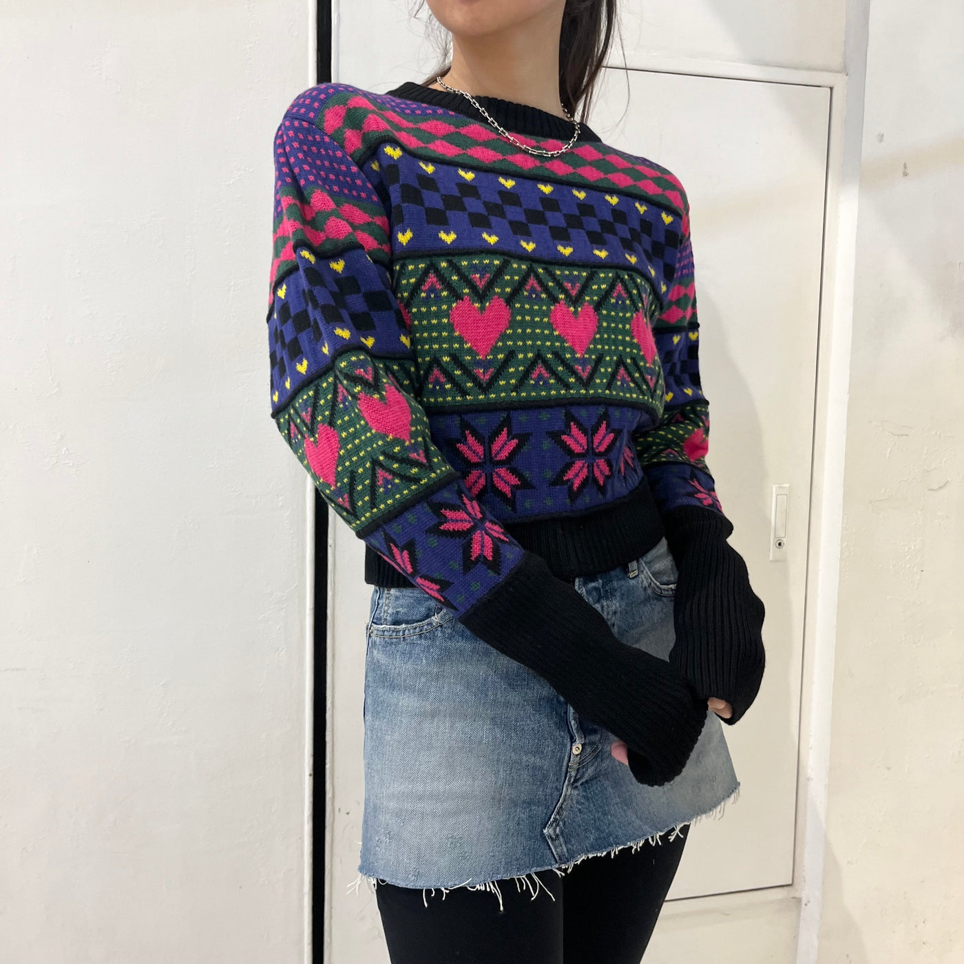 【HOLIDAY】 MULTI KNIT PUFF TOPS  / DAMAGE DENIM MINI SKIRT