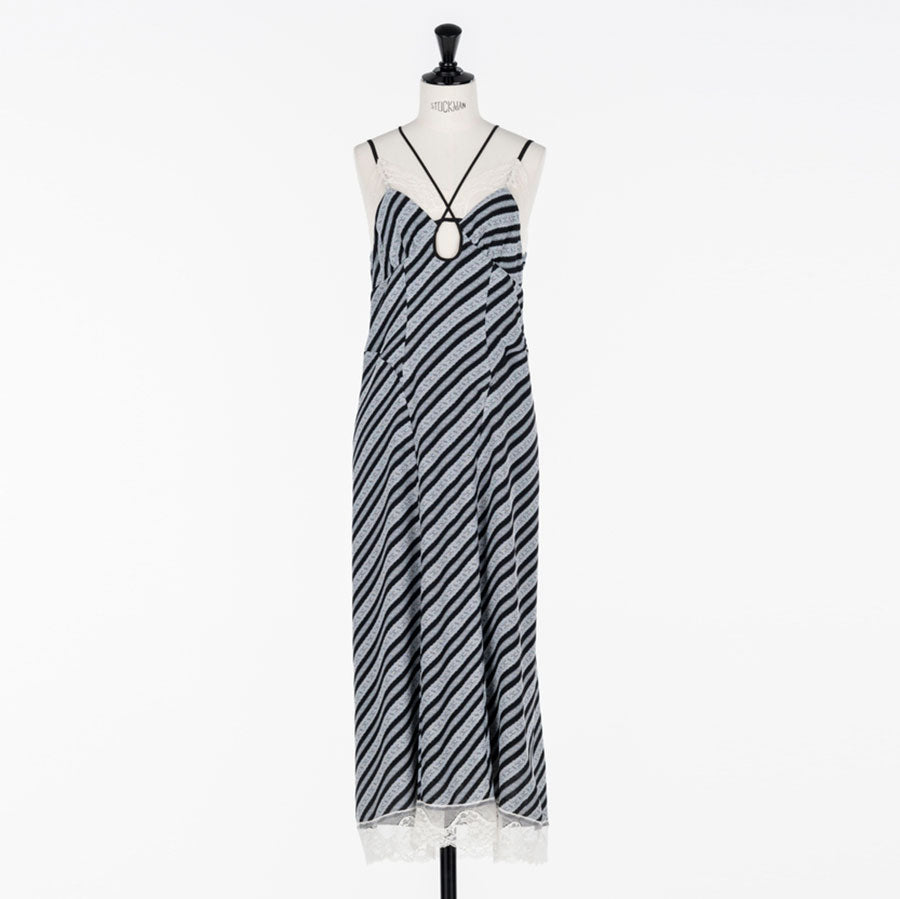 【FETICO/フェティコ】 <br>Lace jaquard stripe slip dress <br>FTC254-0806A