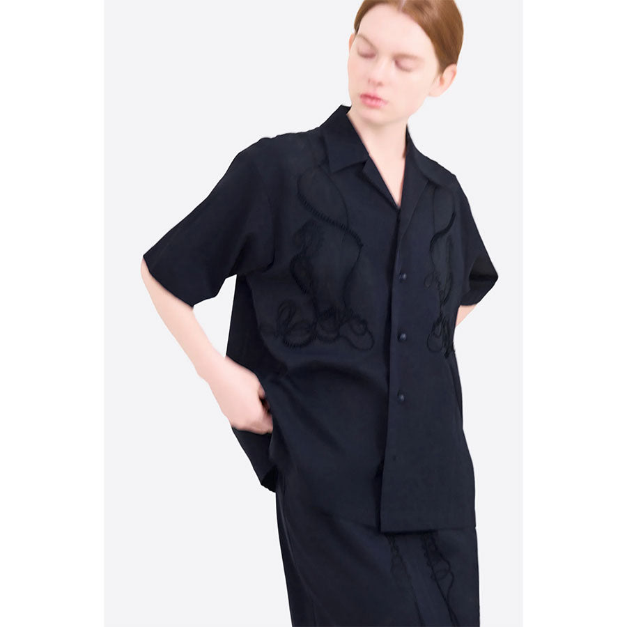 MURRAL ミューラル　刺繍　シャツ MURRAL framed flower half sleeve shirts 刺繍 ブラウス