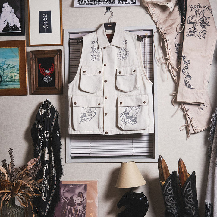 SUGARHILL/シュガーヒル】TATTOO FLASH PRINT POCKET DENIM VEST